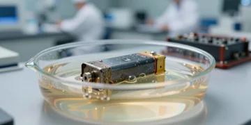 Batería de litio agotada sumergida en baño químico dorado en laboratorio de Cornell para restaurar su vida útil