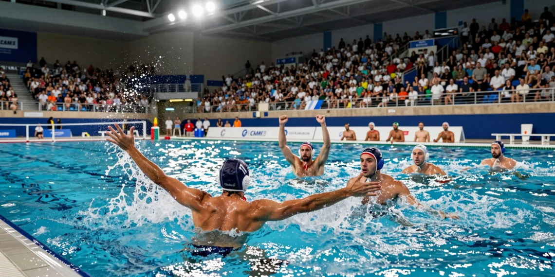 Portero del Barceloneta detiene un penalti en la semifinal de la Champions League de waterpolo ante el Ferencvaros en Malta