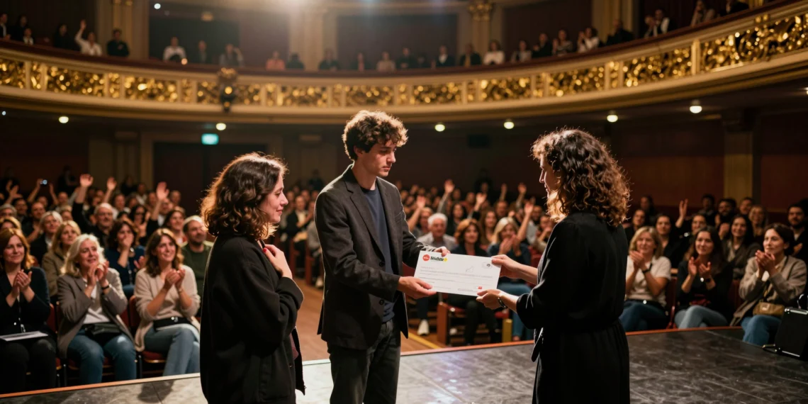 Creador de contenido dona su premio de 5.000 euros en directo entregando un cheque a una fundación infantil en Madrid