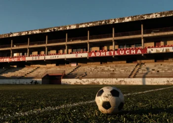 Estadio del Sporting de Gijón al atardecer con pelota en el césped, simbolizando la incertidumbre en el mercado de fichajes
