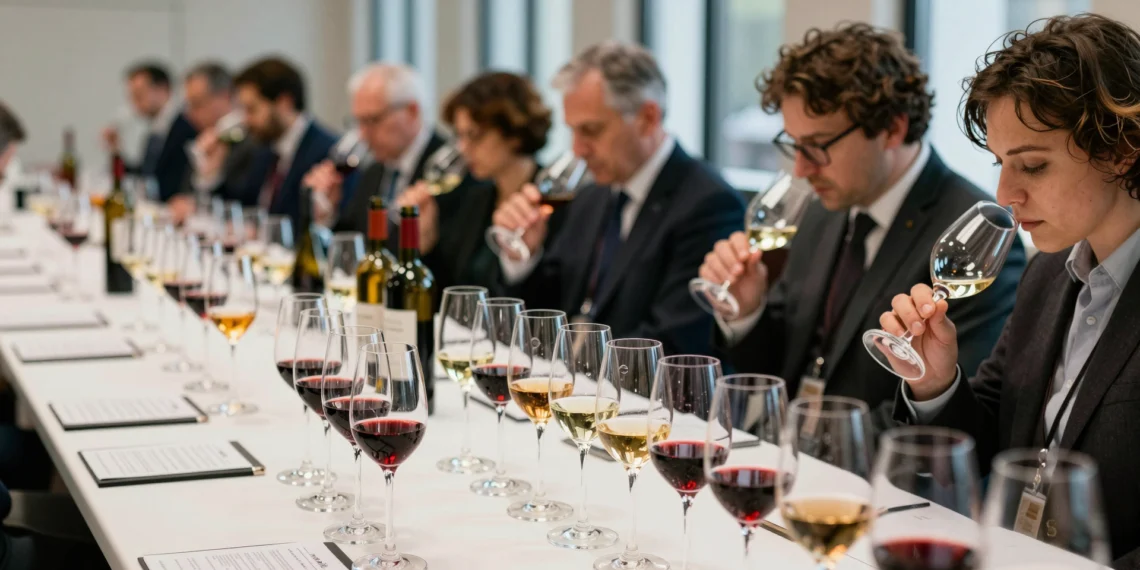 Jueces profesionales evaluando vinos en la sala de catas de los Decanter World Wine Awards 2026