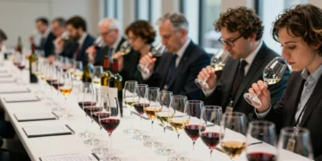 Jueces profesionales evaluando vinos en la sala de catas de los Decanter World Wine Awards 2026