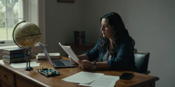 Carissa Véliz, filósofa de Oxford, en un estudio con libros de filosofía y símbolos del mito frente a la IA