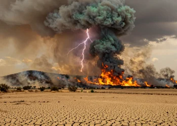 Paisaje apocalíptico en Murcia con incendio forestal, rayos y calor extremo de más de 44 grados