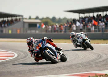Jorge Martín lidera el Mundial de MotoGP 2026 trazando una curva a alta velocidad con rodilla en el asfalto