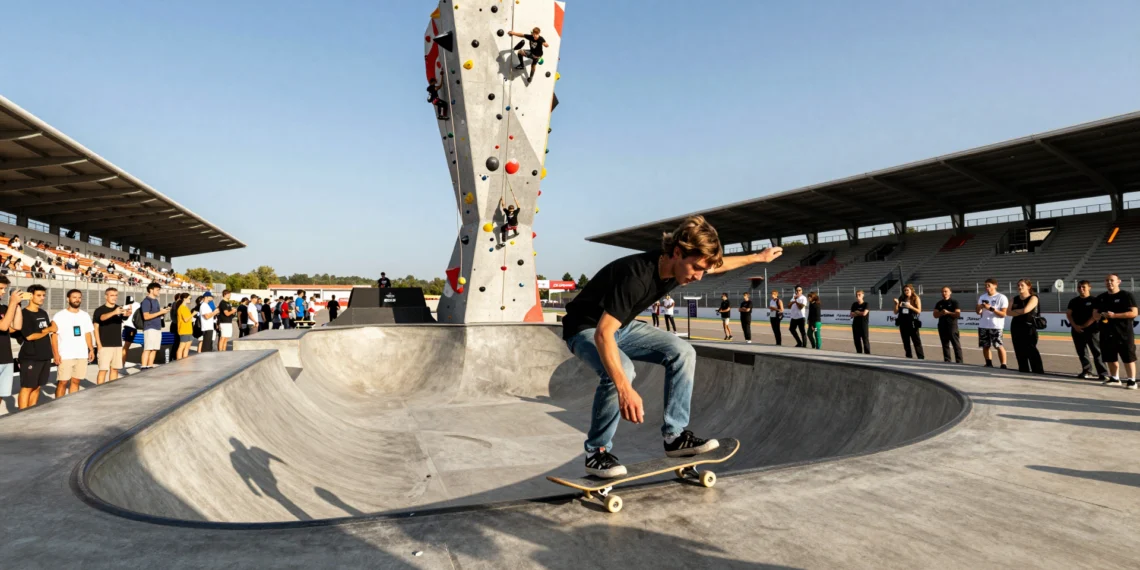 Skater español en plena acrobacia en el festival GRAVITEO de deportes urbanos en el Circuit de Barcelona-Catalunya