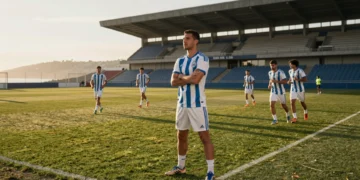 Delantero veterano observa el entrenamiento en el estadio del Deportivo de A Coruña durante la tarde