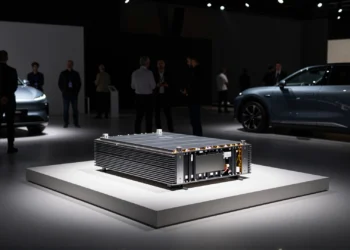 Módulo de batería de nueva generación de MG expuesto en un evento tecnológico automotriz en Londres