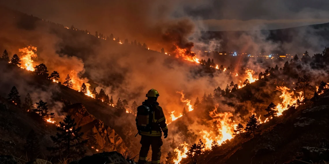Bombero ante el incendio de La Mierla, el mayor de Castilla-La Mancha, con 26.000 hectáreas arrasadas