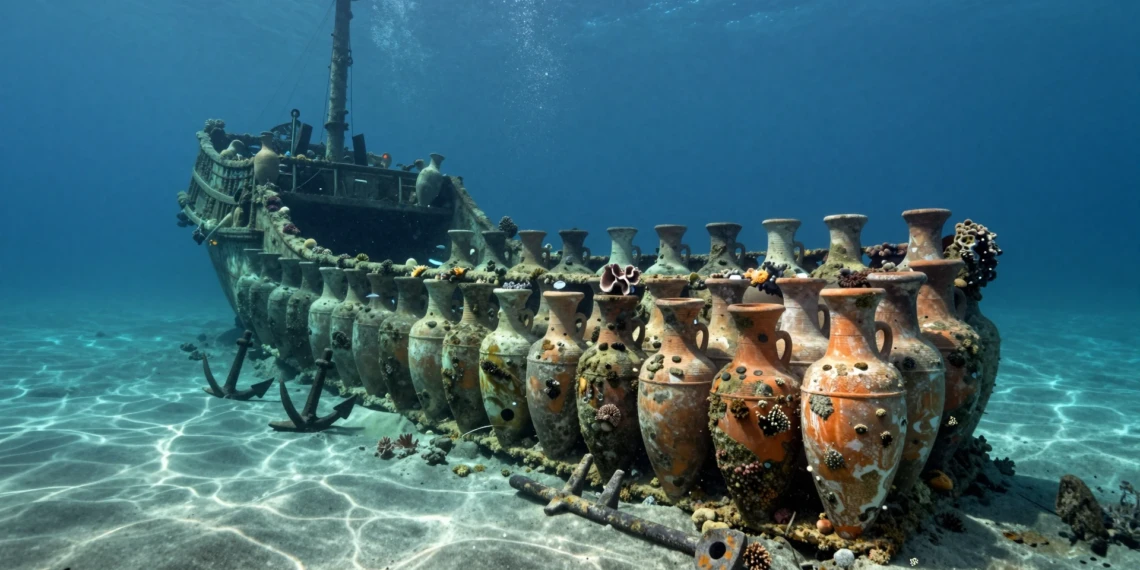 Pecio romano a 46 metros de profundidad frente a Sicilia con 500 ánforas de terracota Dressel 1A en el lecho marino