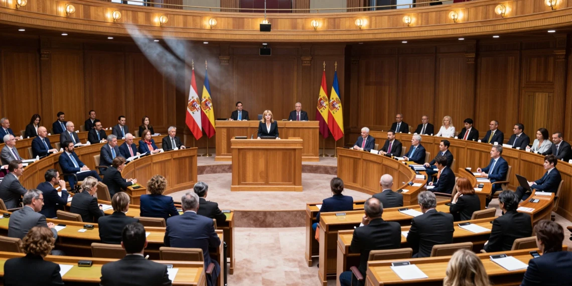 Sesión plenaria en el Parlamento de Extremadura durante la aprobación del presupuesto récord sin enmiendas de la oposición
