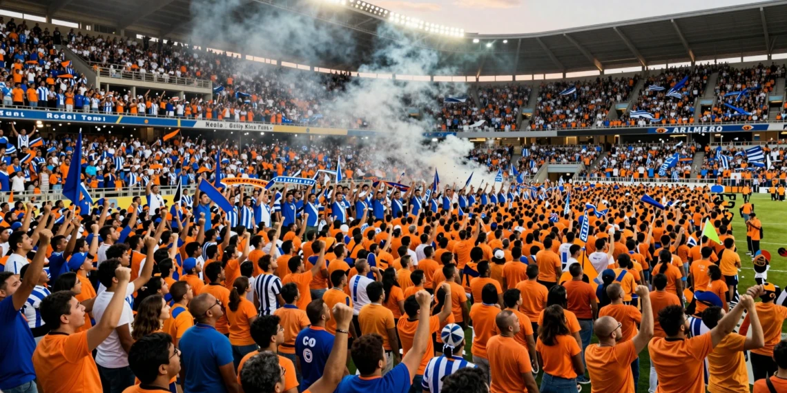 Marea naranja de protesta y aficionados de azul y blanco celebran el ascenso del Deportivo en Riazor