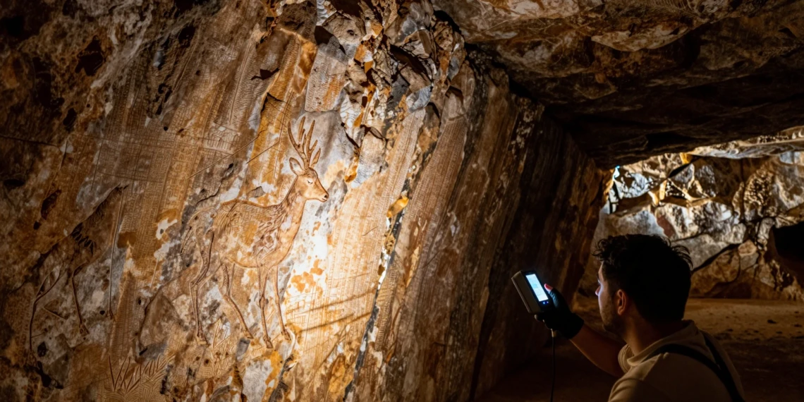 Investigador escanea grabados prehistóricos de un ciervo enano en una cueva de Creta con 12.000 años de antigüedad