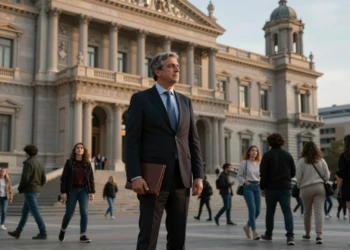 Salvador Illa frente al Palau de la Generalitat de Catalunya con ciudadanos en la plaza pública de Barcelona