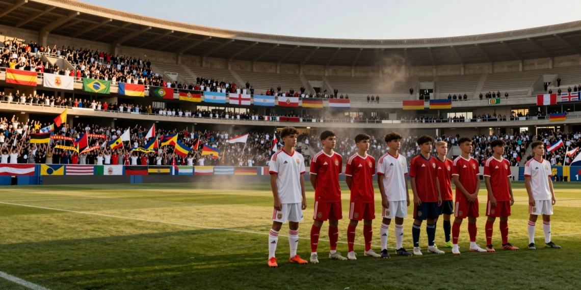 Jugadores juveniles en el estadio de Córdoba durante el torneo mundial de fútbol juvenil ante el Real Madrid