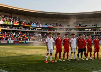 Jugadores juveniles en el estadio de Córdoba durante el torneo mundial de fútbol juvenil ante el Real Madrid