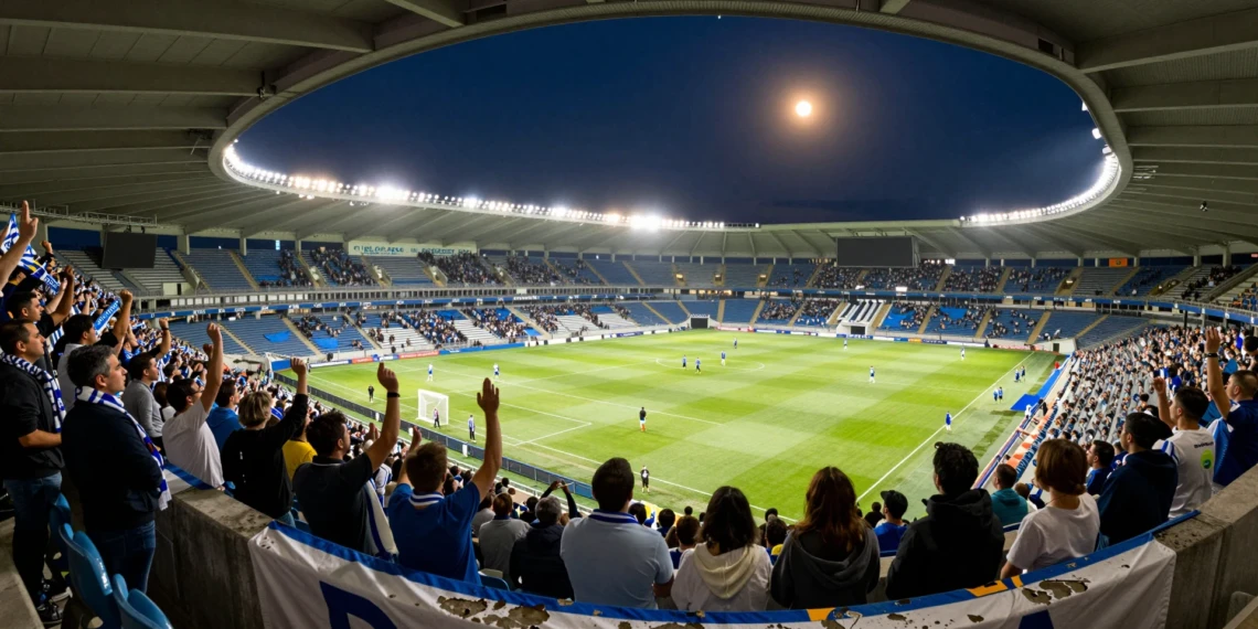 Aficionados del Deportivo de La Coruña llenan Riazor con bufandas azul y blancas en el regreso del club a la élite