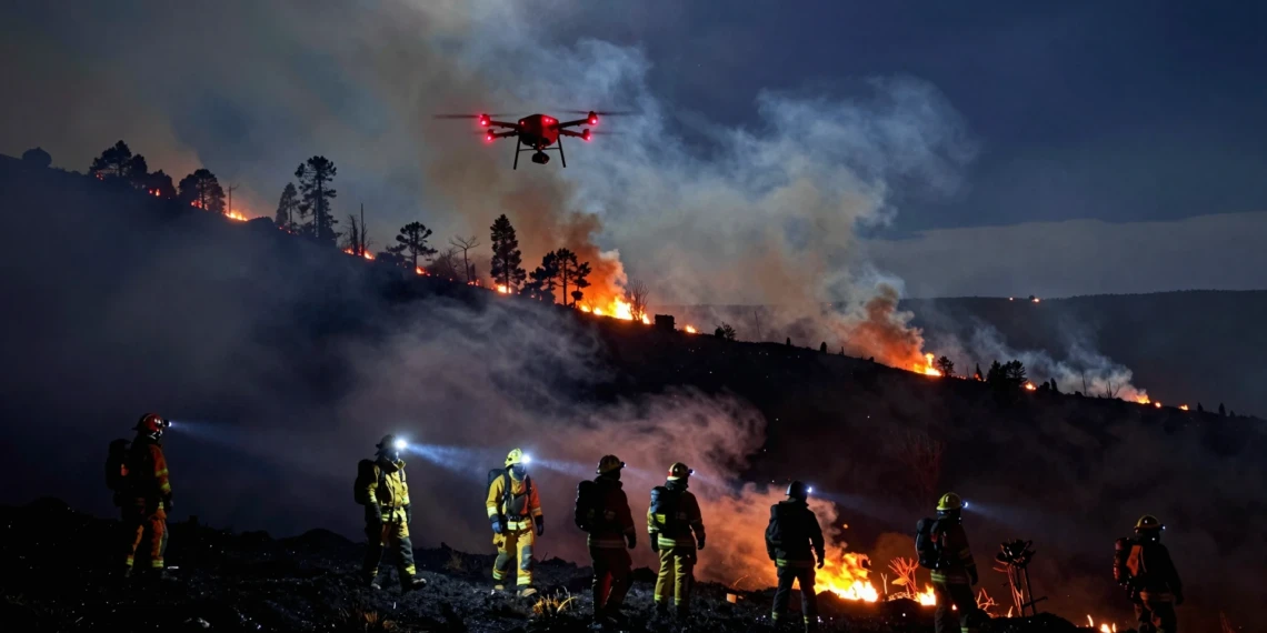 Bomberos trabajan de noche en el incendio de la Vall d'Uixó con 9.300 hectáreas calcinadas en la Sierra de Espadán