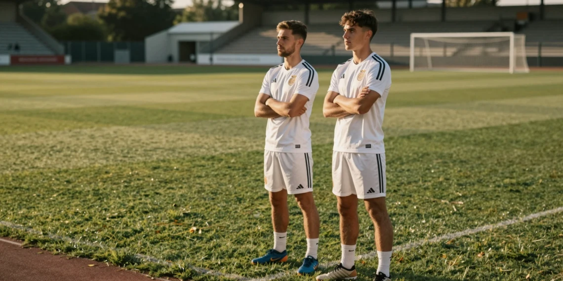 Yeremay y Mella observan el campo de entrenamiento del Deportivo durante su recuperación antes del debut en Primera