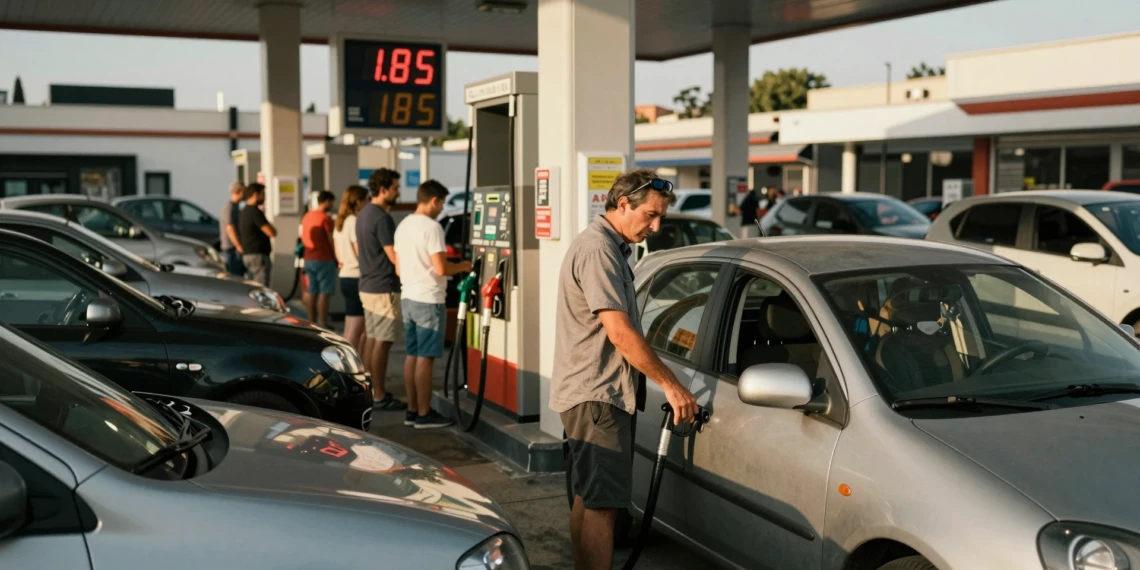 Conductor español repostando combustible en gasolinera de Madrid con precio de 1,85 €/litro en septiembre