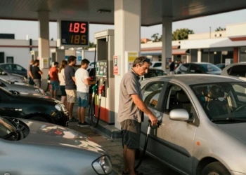 Conductor español repostando combustible en gasolinera de Madrid con precio de 1,85 €/litro en septiembre